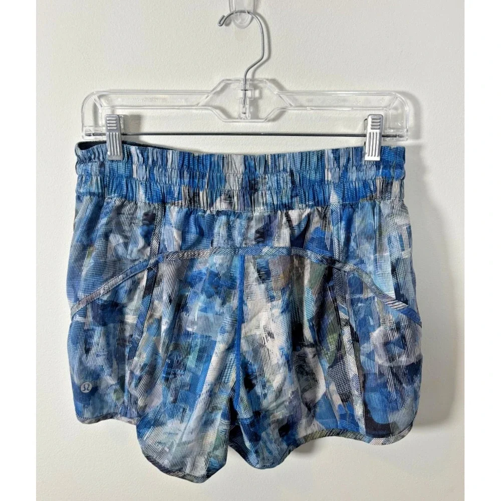 Lululmon Shorts Lined Women Size 10 Blue Pattern Zipper Side Pocket